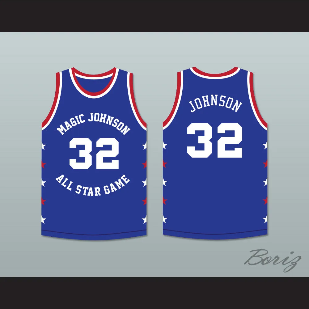 Magic Johnson 32 Magic Johnson All Star Game Blue Basketball Jersey 1986 Midsummer Night's Magic Charity Event