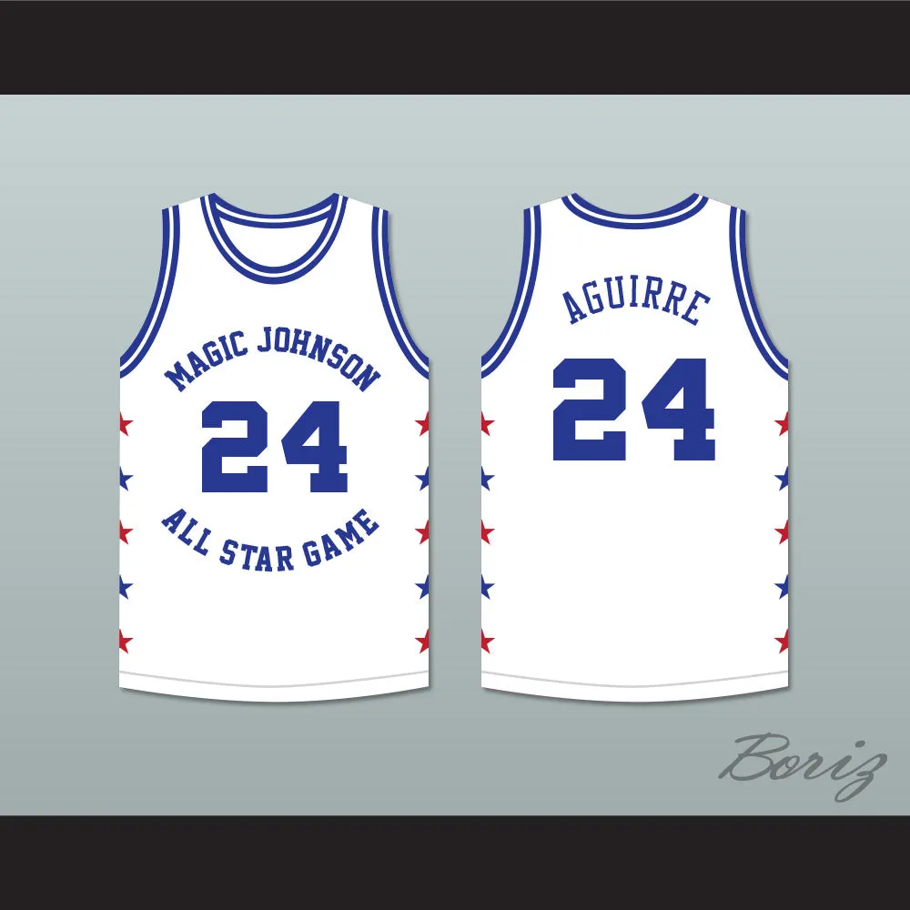 Mark Aguirre 24 Magic Johnson All Star Game White Basketball Jersey 1988 Midsummer Night's Magic Charity Event