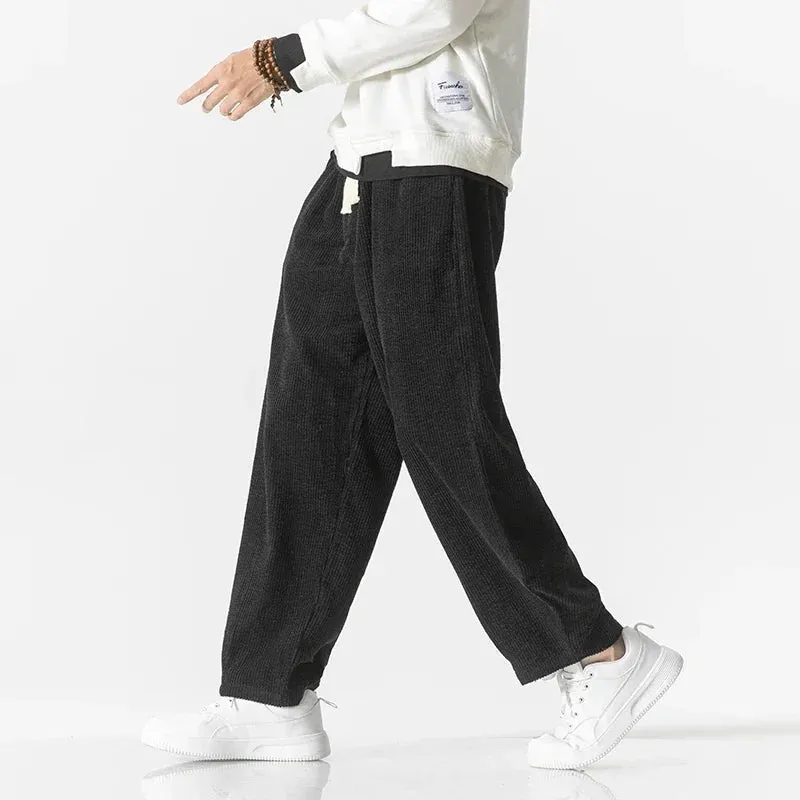 Men's Casual Drawstring Sweatpants - Anti-Wrinkle Corduroy Loose Trousers with Japanese Street Retro Style