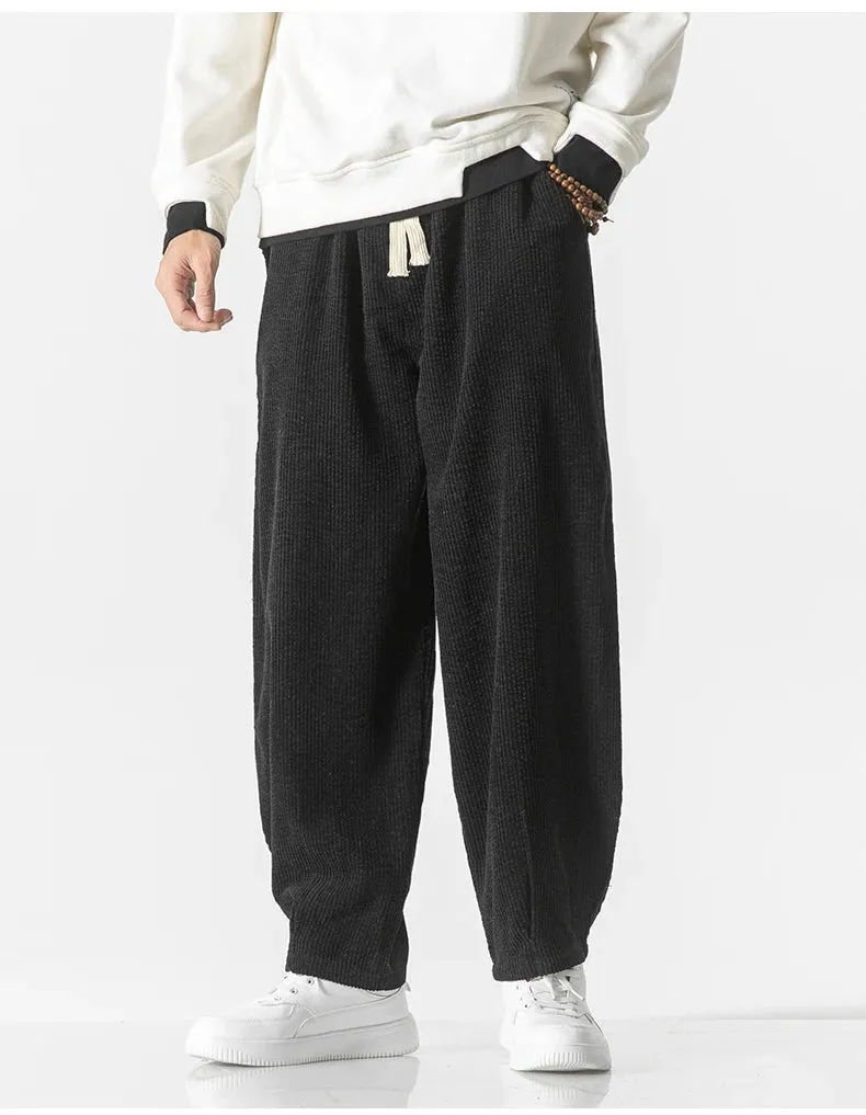 Men's Casual Drawstring Sweatpants - Anti-Wrinkle Corduroy Loose Trousers with Japanese Street Retro Style