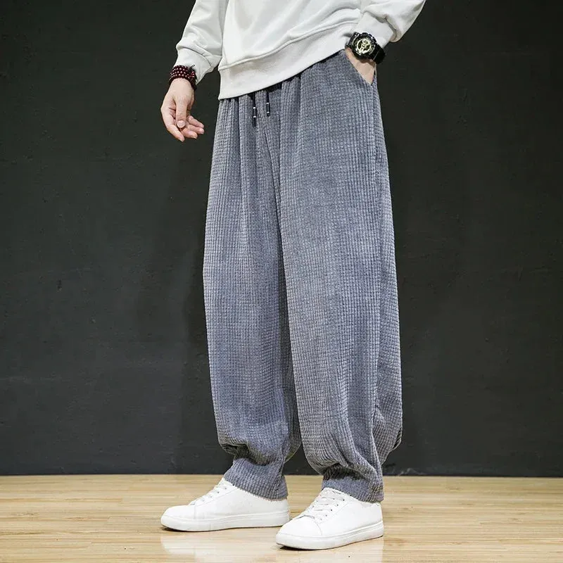 Men's Casual Drawstring Sweatpants - Anti-Wrinkle Corduroy Loose Trousers with Japanese Street Retro Style