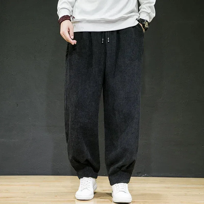 Men's Casual Drawstring Sweatpants - Anti-Wrinkle Corduroy Loose Trousers with Japanese Street Retro Style