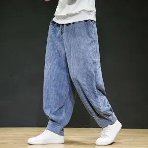 Men's Casual Drawstring Sweatpants - Anti-Wrinkle Corduroy Loose Trousers with Japanese Street Retro Style