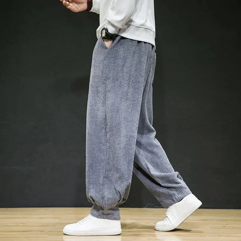 Men's Casual Drawstring Sweatpants - Anti-Wrinkle Corduroy Loose Trousers with Japanese Street Retro Style