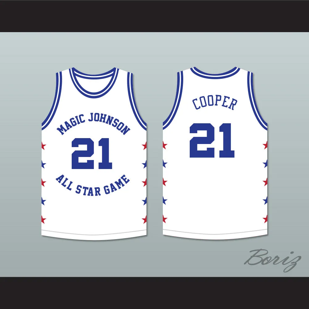 Michael Cooper 21 Magic Johnson All Star Game White Basketball Jersey 1986 Midsummer Night's Magic Charity Event