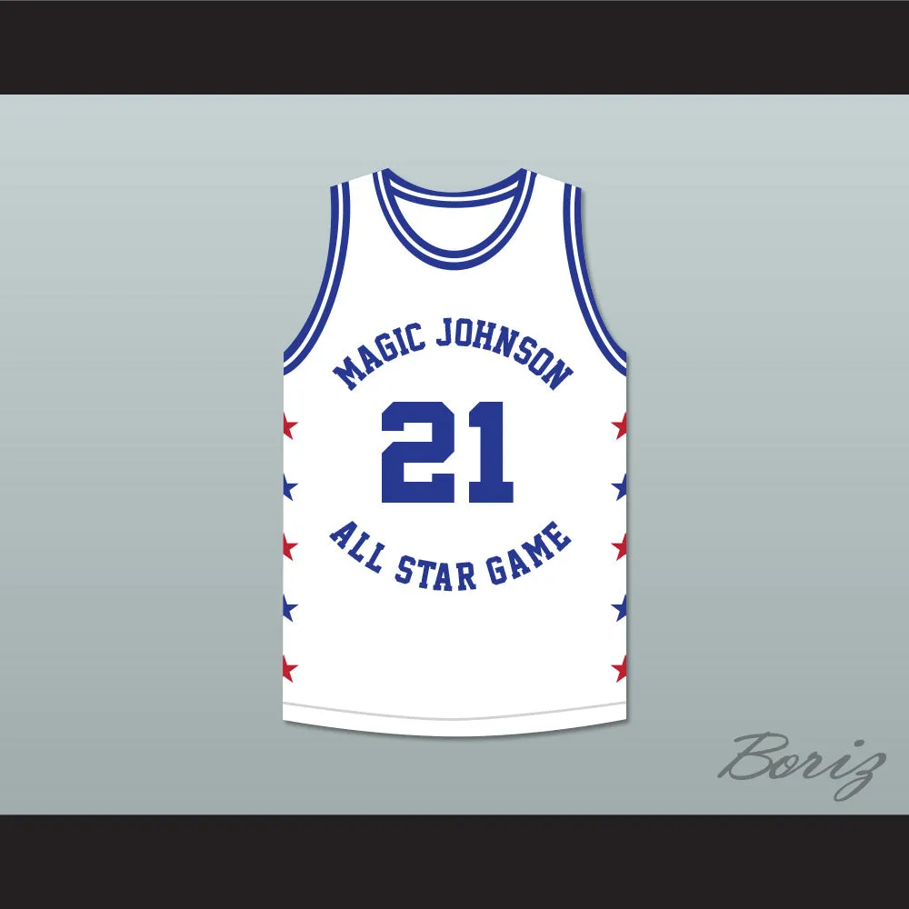 Michael Cooper 21 Magic Johnson All Star Game White Basketball Jersey 1986 Midsummer Night's Magic Charity Event