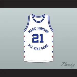 Michael Cooper 21 Magic Johnson All Star Game White Basketball Jersey 1986 Midsummer Night's Magic Charity Event