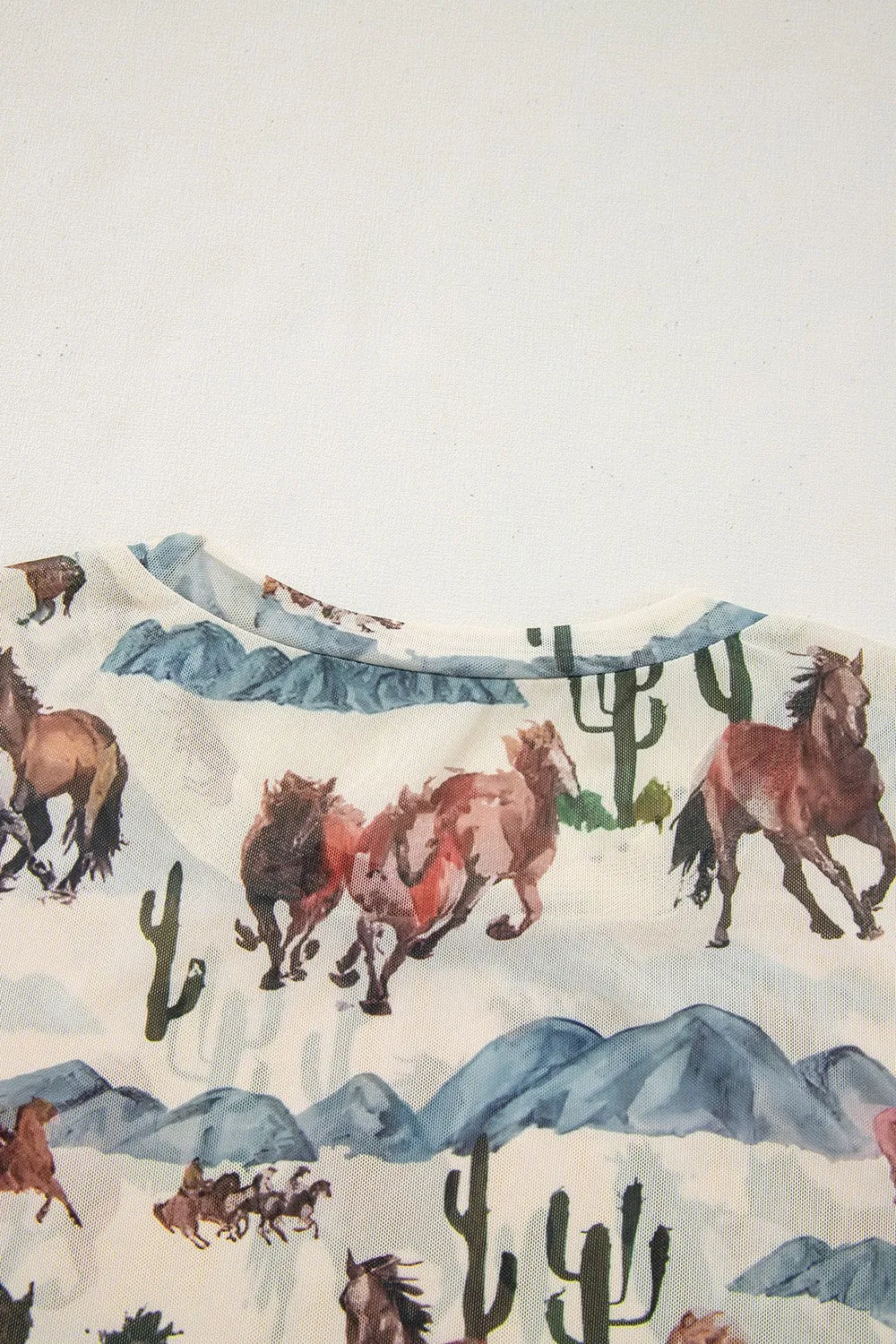 Mustang River Tee – Wild Horse Western Mesh Print Top