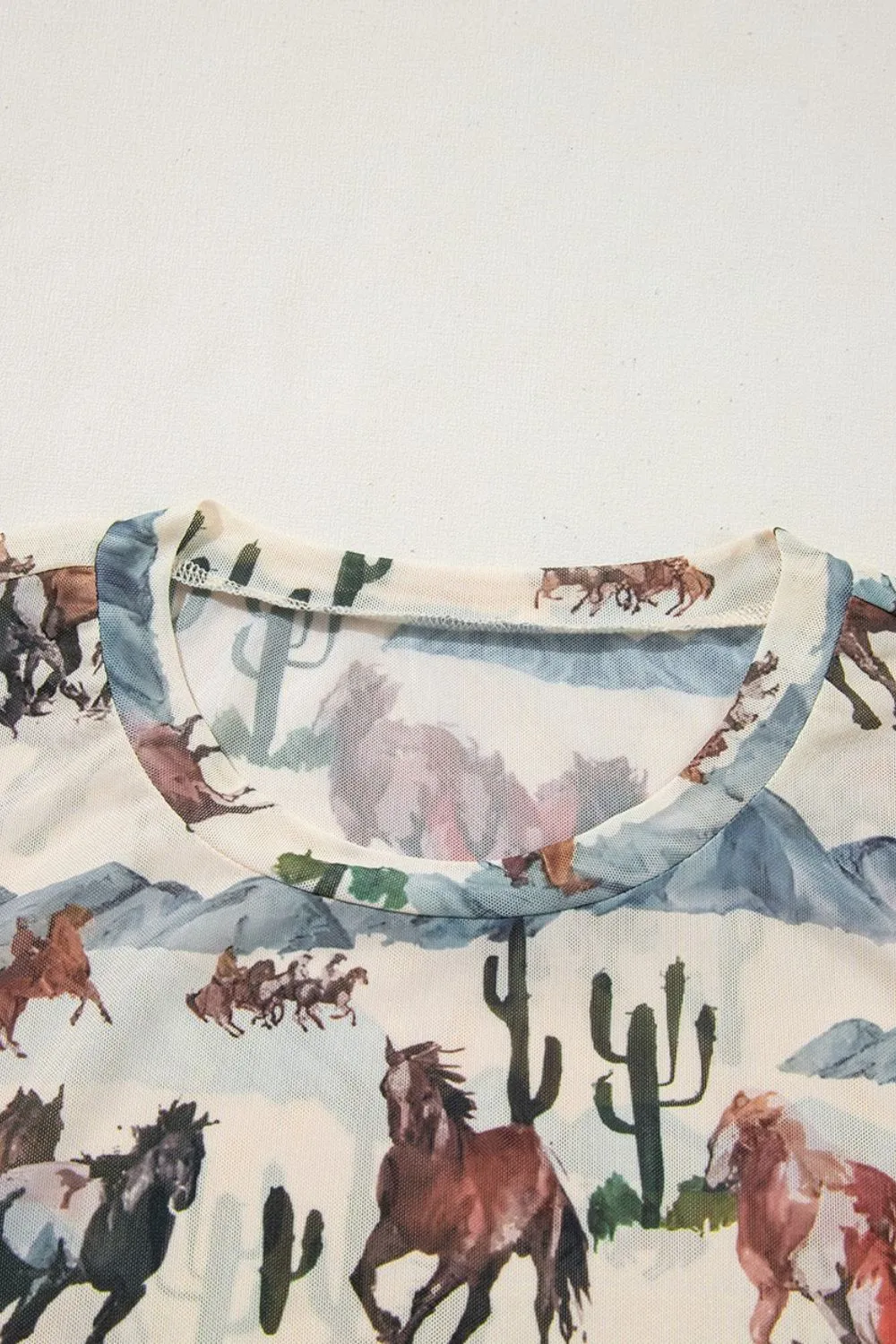 Mustang River Tee – Wild Horse Western Mesh Print Top