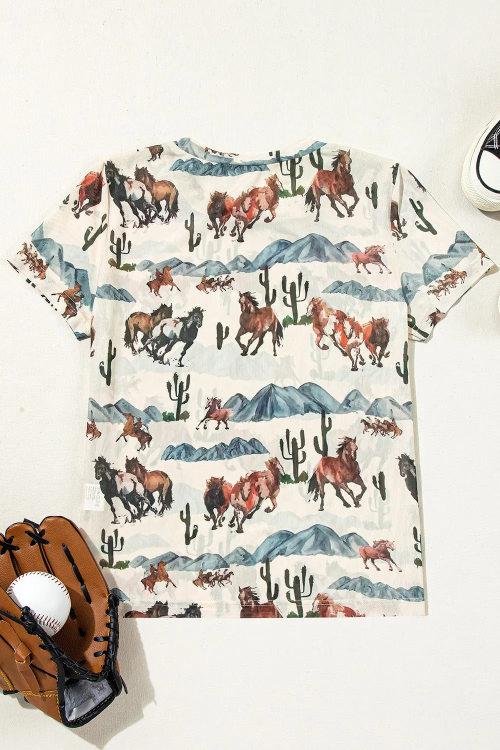 Mustang River Tee – Wild Horse Western Mesh Print Top