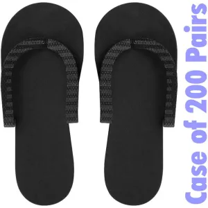 Non-Skid Disposable Pedicure Thong Sandals - Black / 200 Pair - Each pair in a Polybag