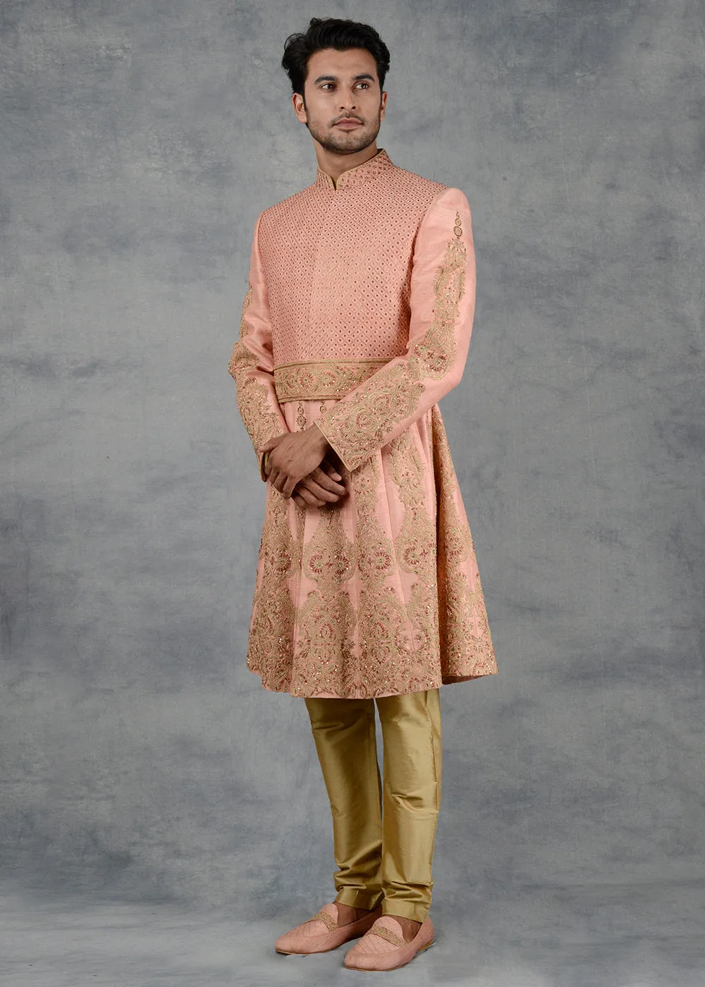 Peach Sherwani | Siddhesh Chauhan