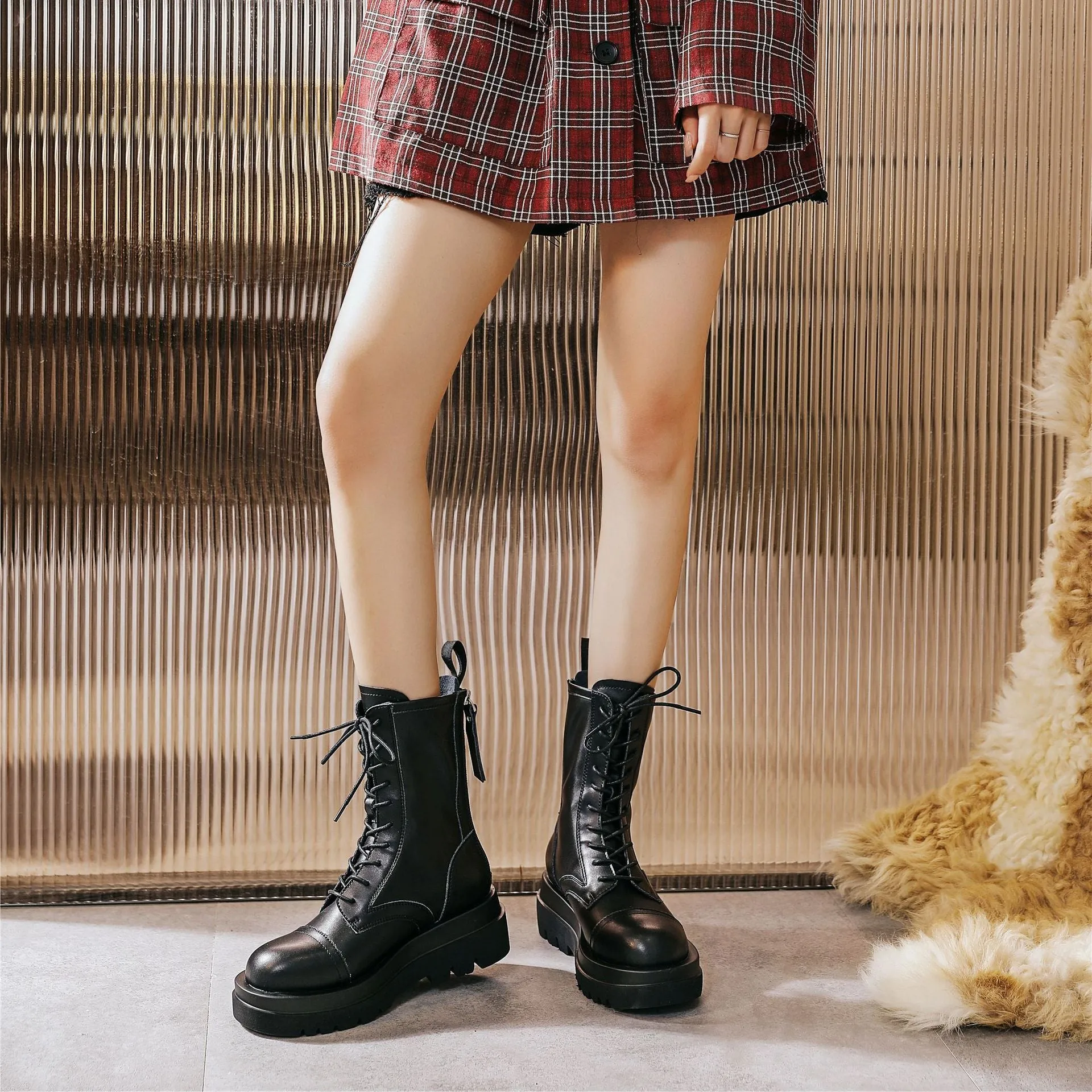Platform Motorcycle Lace-Up Boots