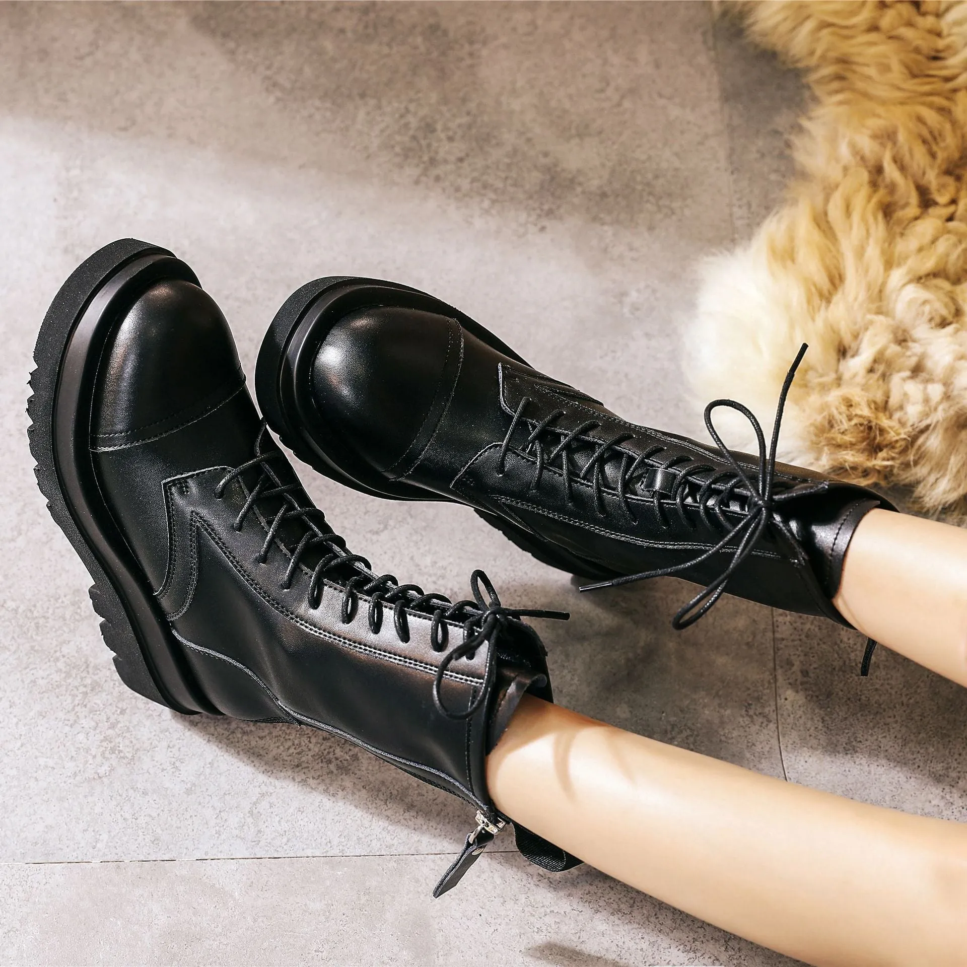 Platform Motorcycle Lace-Up Boots