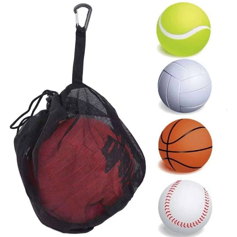Portable Clip on Ball Mesh Bag Ball Holder Drawstring Basketball Storage Bag Handbag Oxford Cloth Single Ball Bag Traveling Gym