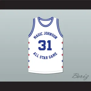 Reggie Miller 31 Magic Johnson All Star Game White Basketball Jersey 1989 Midsummer Night's Magic Charity Event