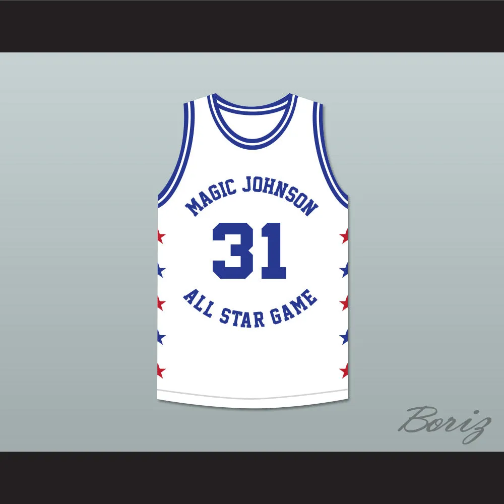 Reggie Miller 31 Magic Johnson All Star Game White Basketball Jersey 1989 Midsummer Night's Magic Charity Event