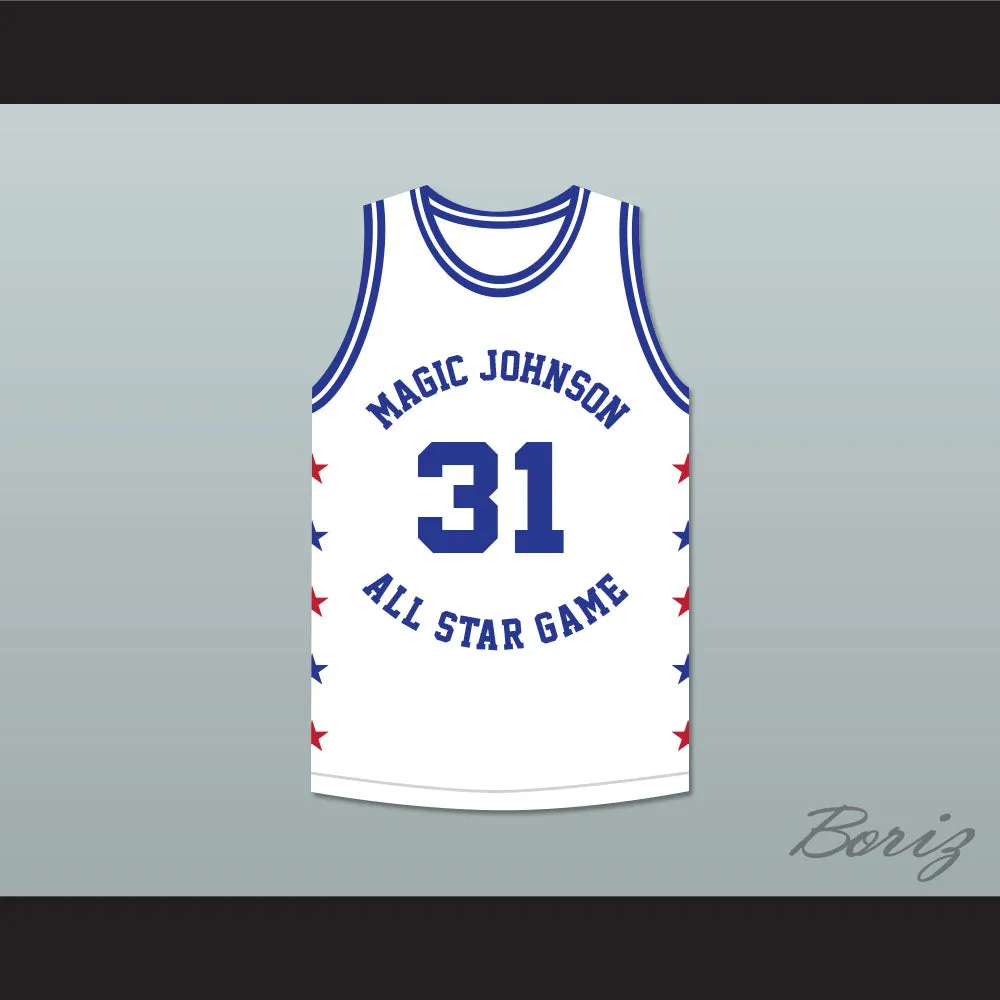 Reggie Miller 31 Magic Johnson All Star Game White Basketball Jersey 1990 Midsummer Night's Magic Charity Event