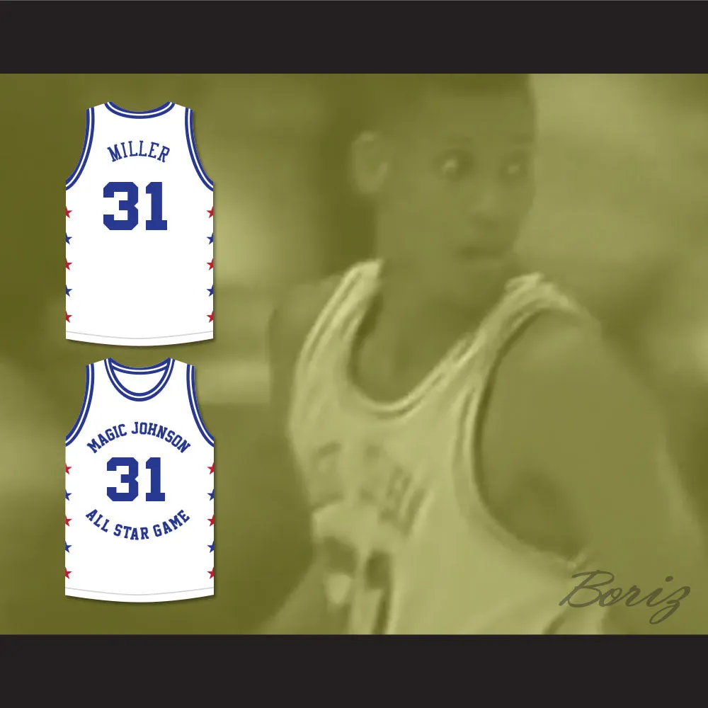 Reggie Miller 31 Magic Johnson All Star Game White Basketball Jersey 1990 Midsummer Night's Magic Charity Event