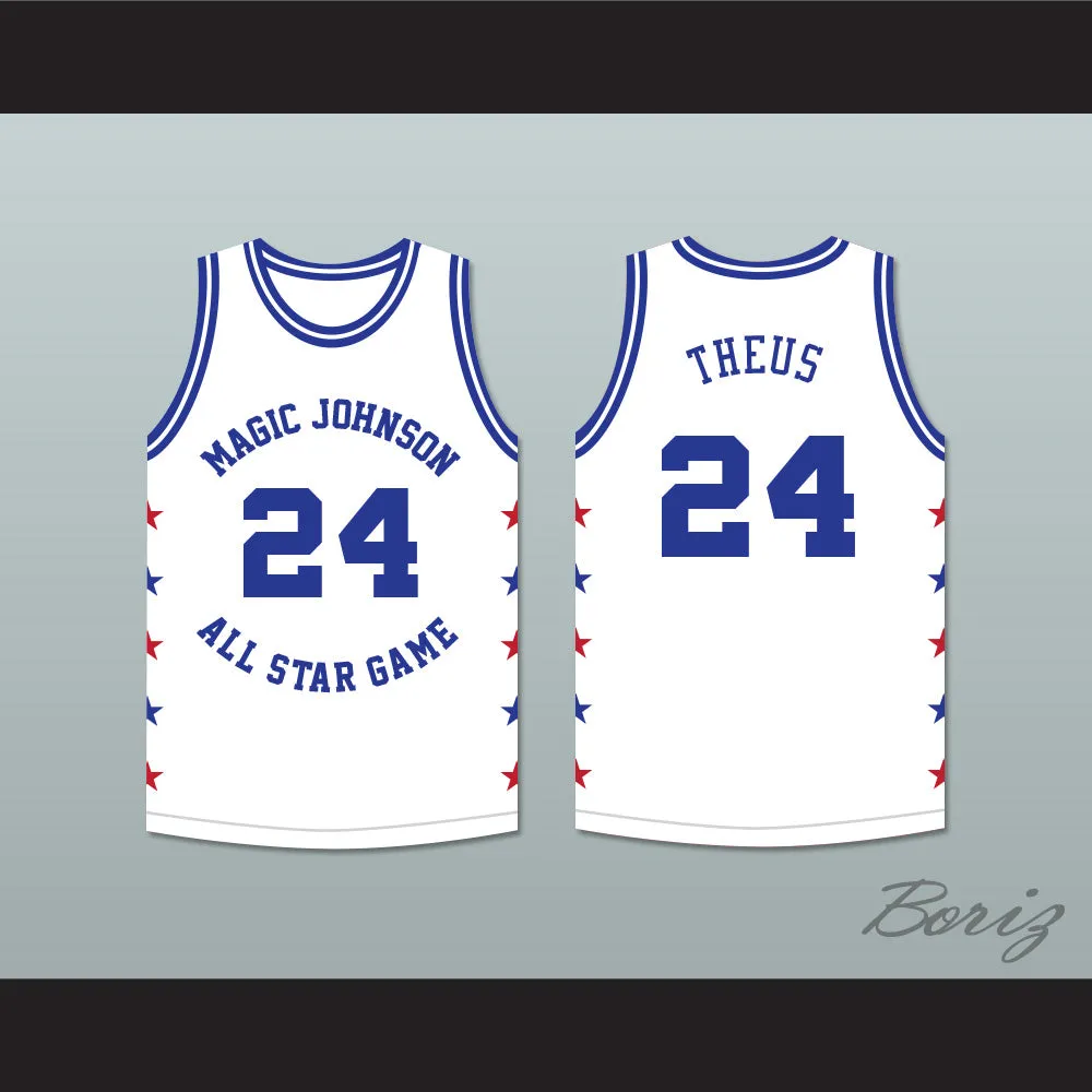 Reggie Theus 24 Magic Johnson All Star Game White Basketball Jersey 1986 Midsummer Night's Magic Charity Event