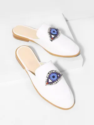 Rhinestone Eye Loafer Mules