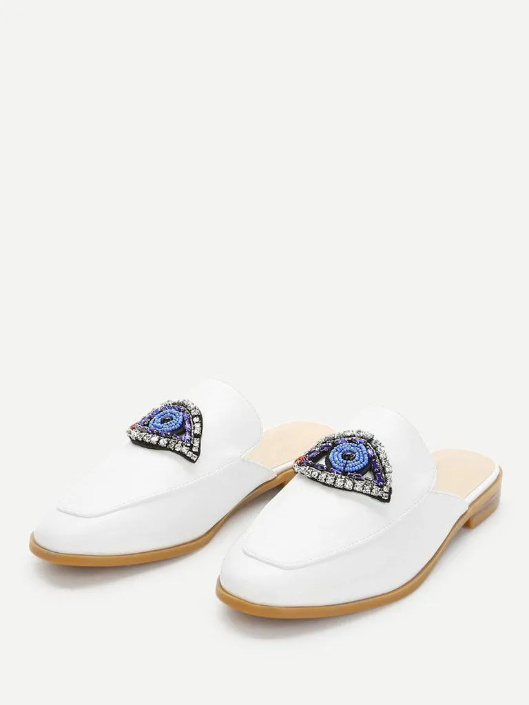 Rhinestone Eye Loafer Mules