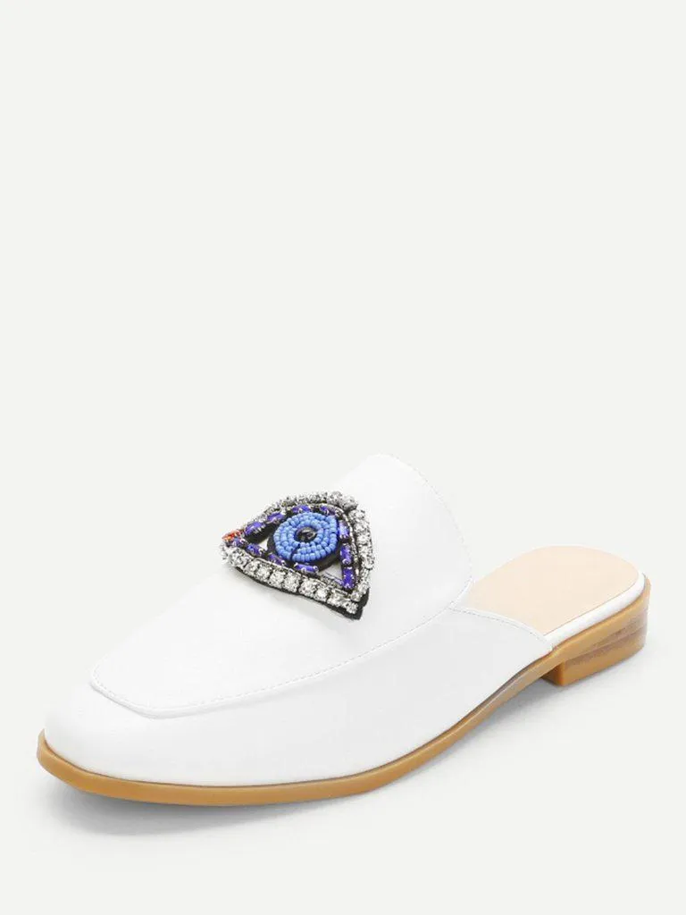 Rhinestone Eye Loafer Mules
