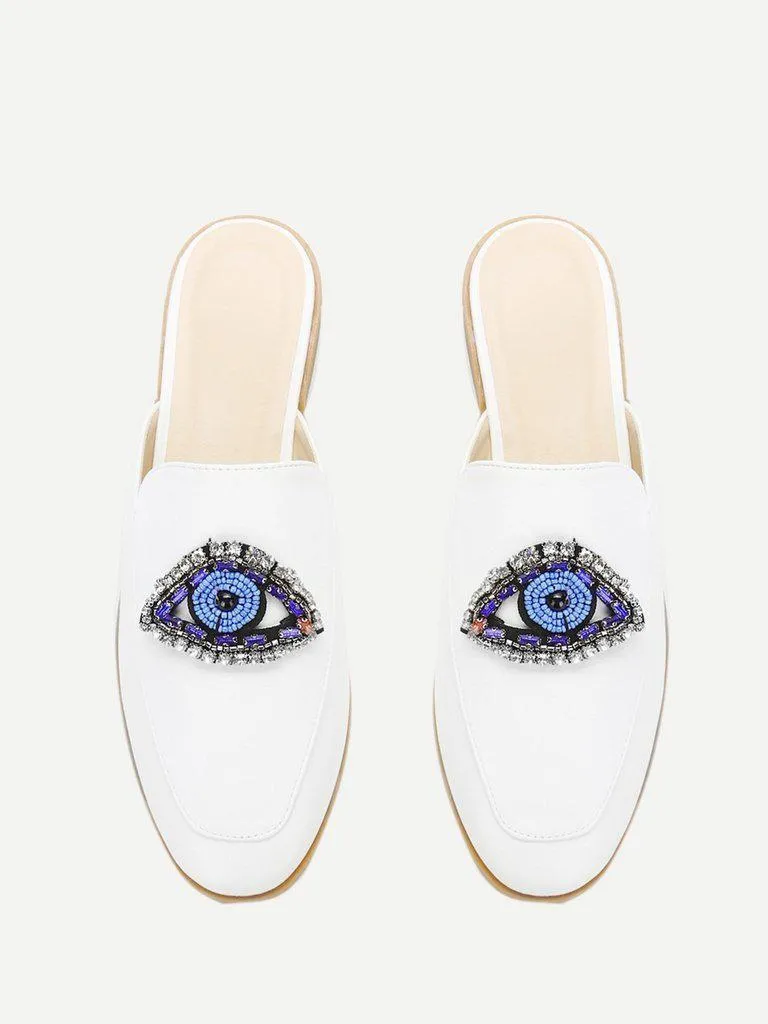 Rhinestone Eye Loafer Mules