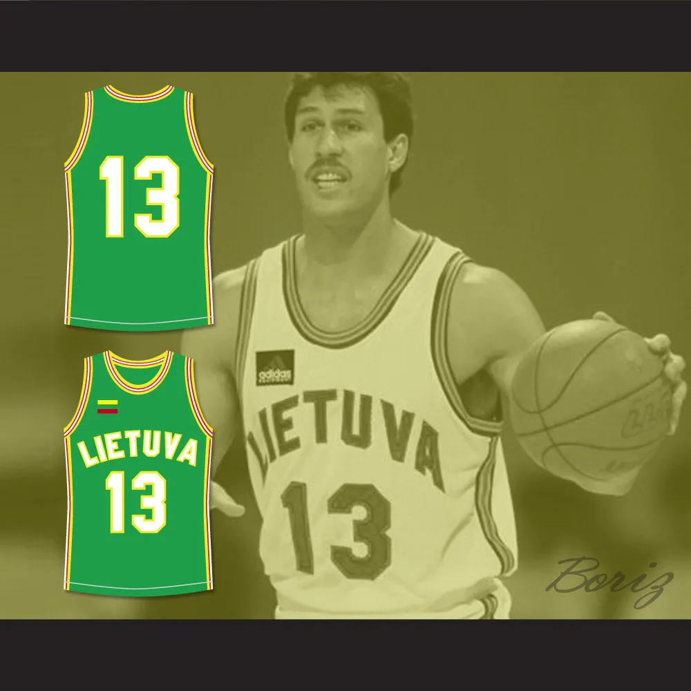 Sarunas Marciulionis 13 Lithuania Green Basketball Jersey 1