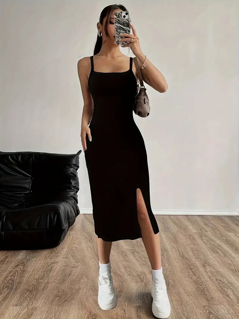 Sleek Midi Dress with Adjustable Straps