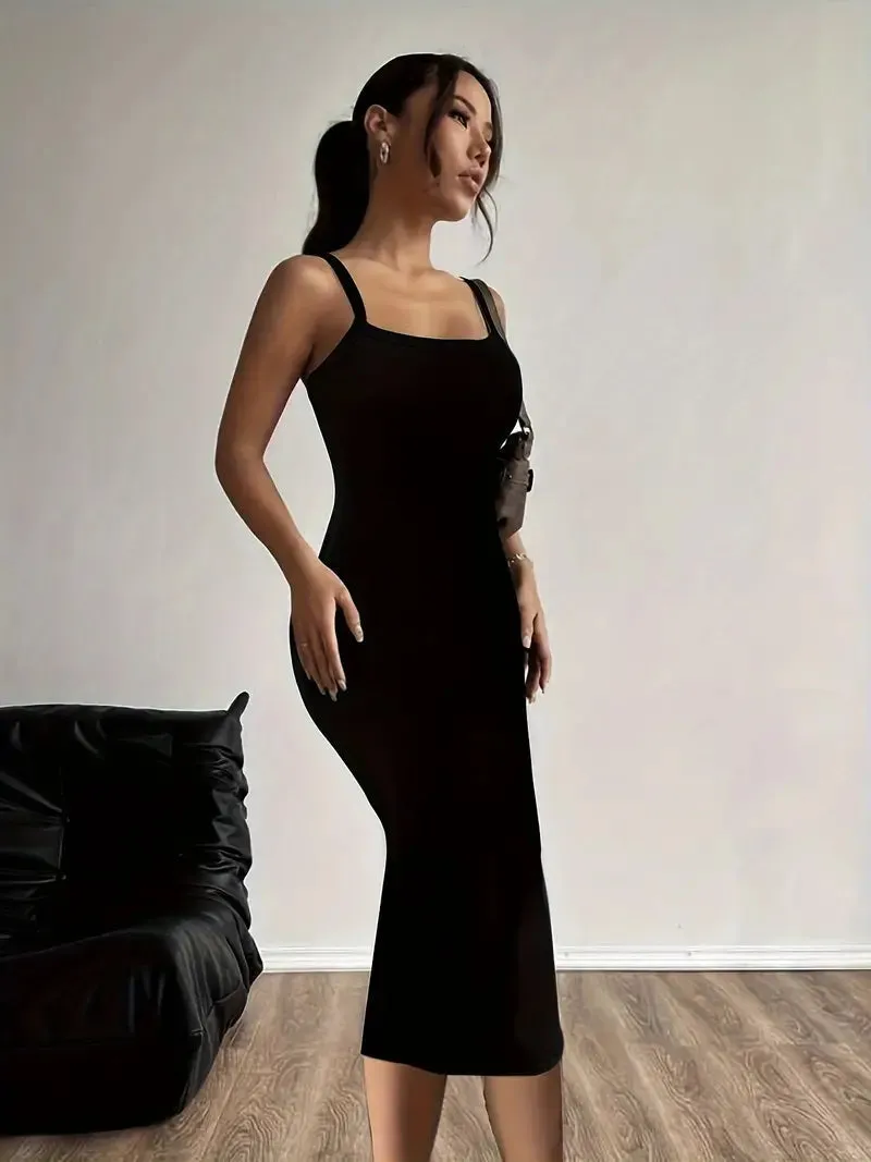 Sleek Midi Dress with Adjustable Straps