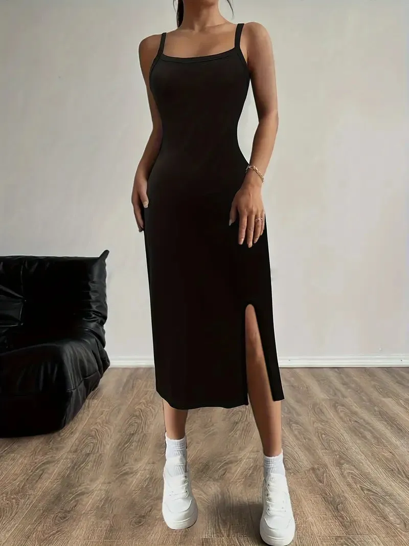 Sleek Midi Dress with Adjustable Straps