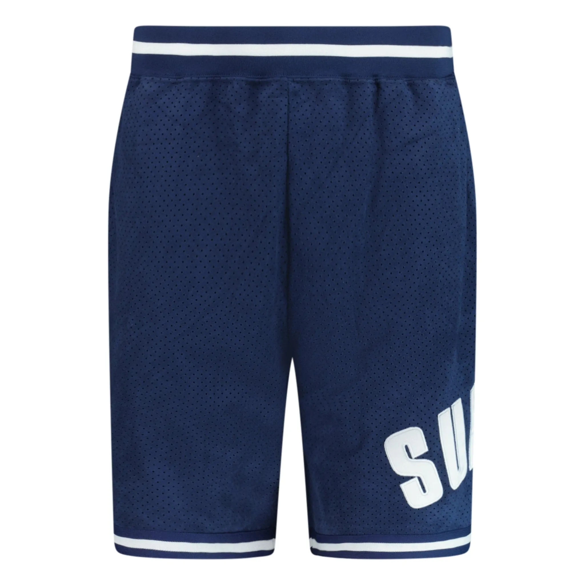SUPREME ULTRASUEDE MESH BASKETBALL SHORTS NAVY
