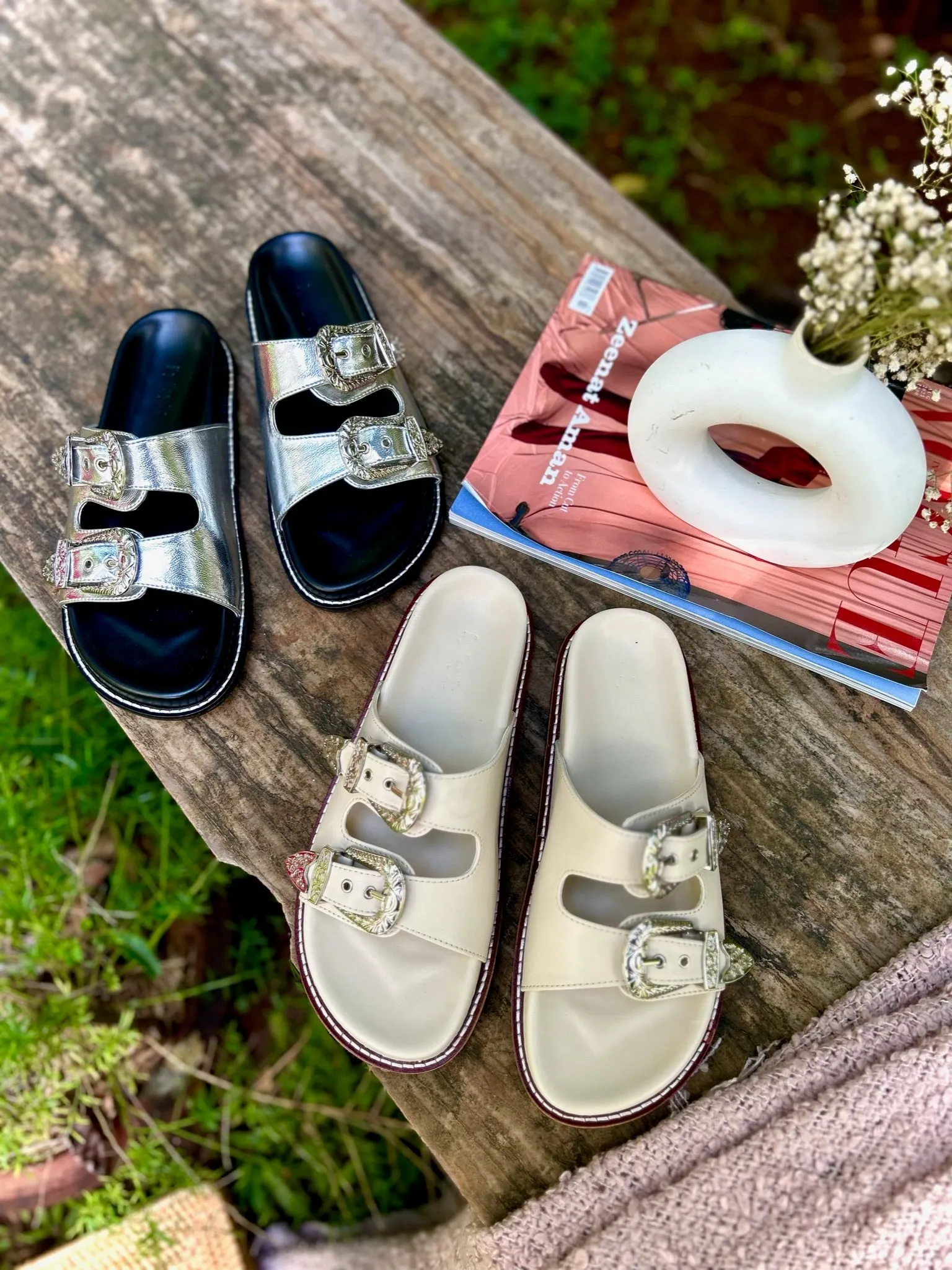 Taylor White Silver Buckle Sandals