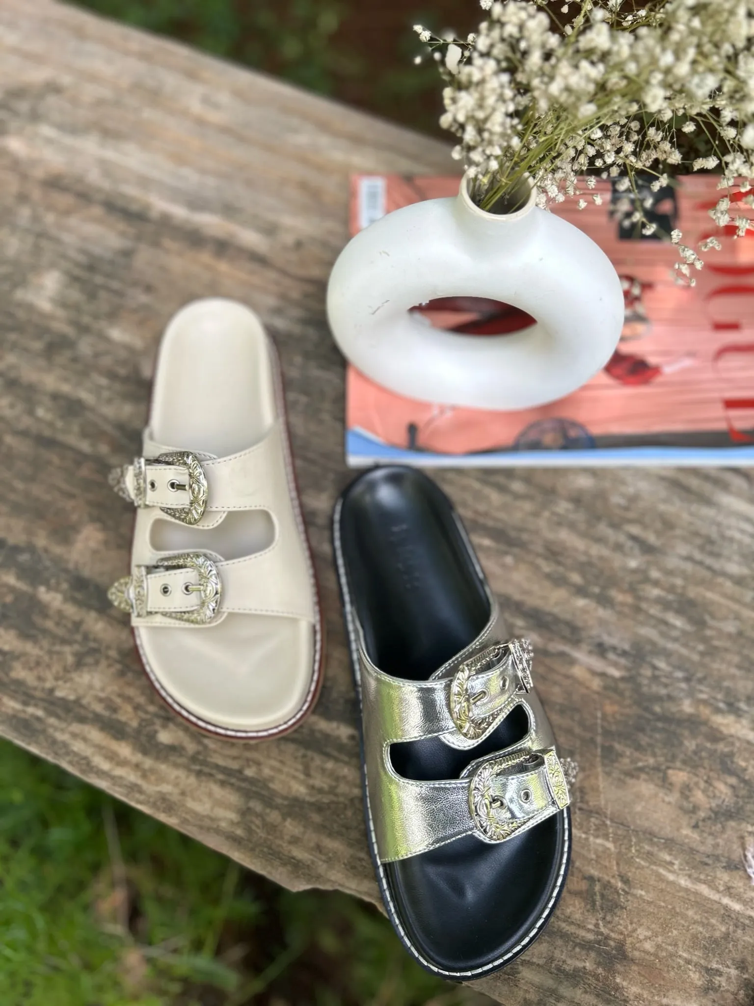 Taylor White Silver Buckle Sandals