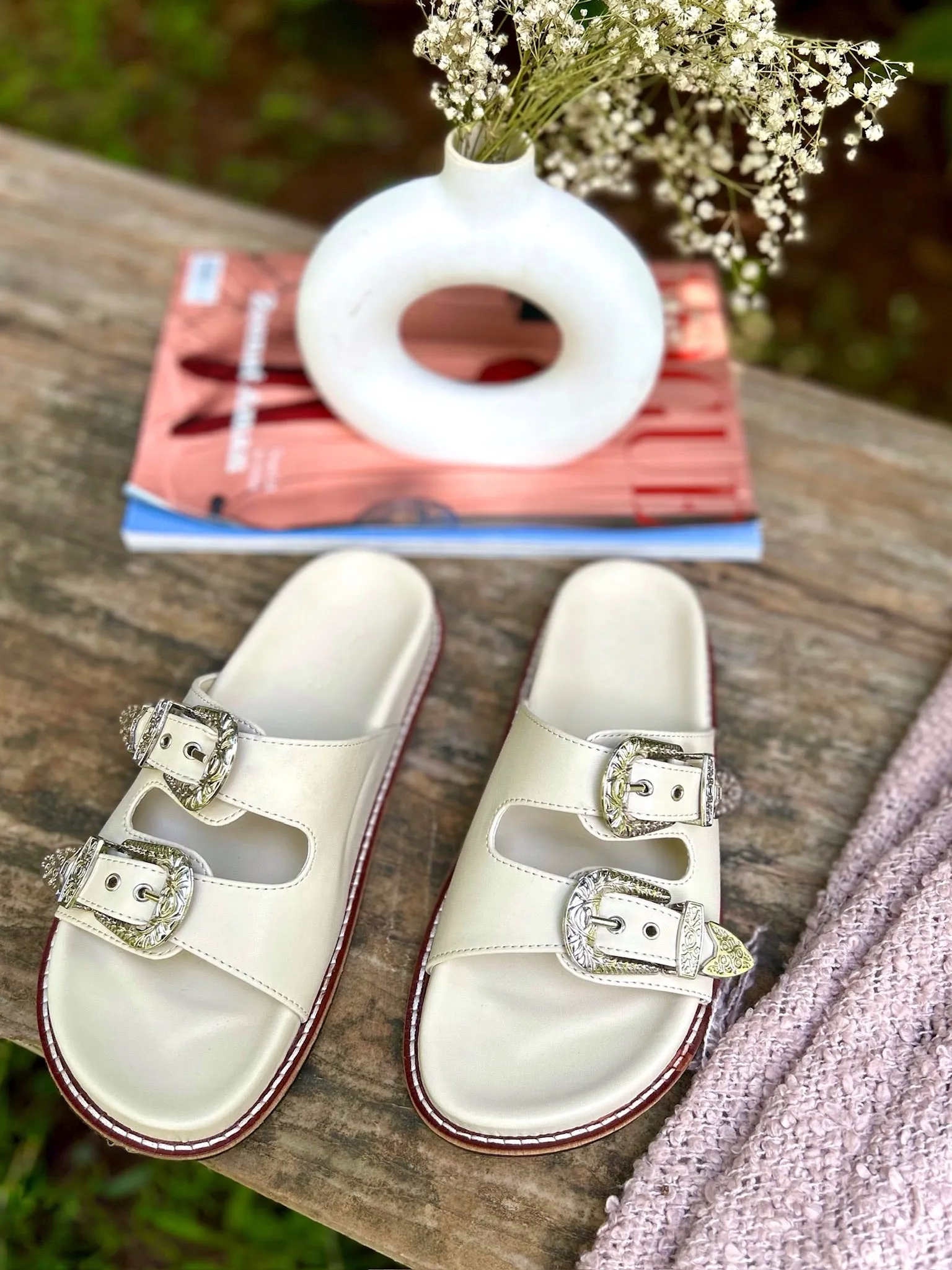 Taylor White Silver Buckle Sandals