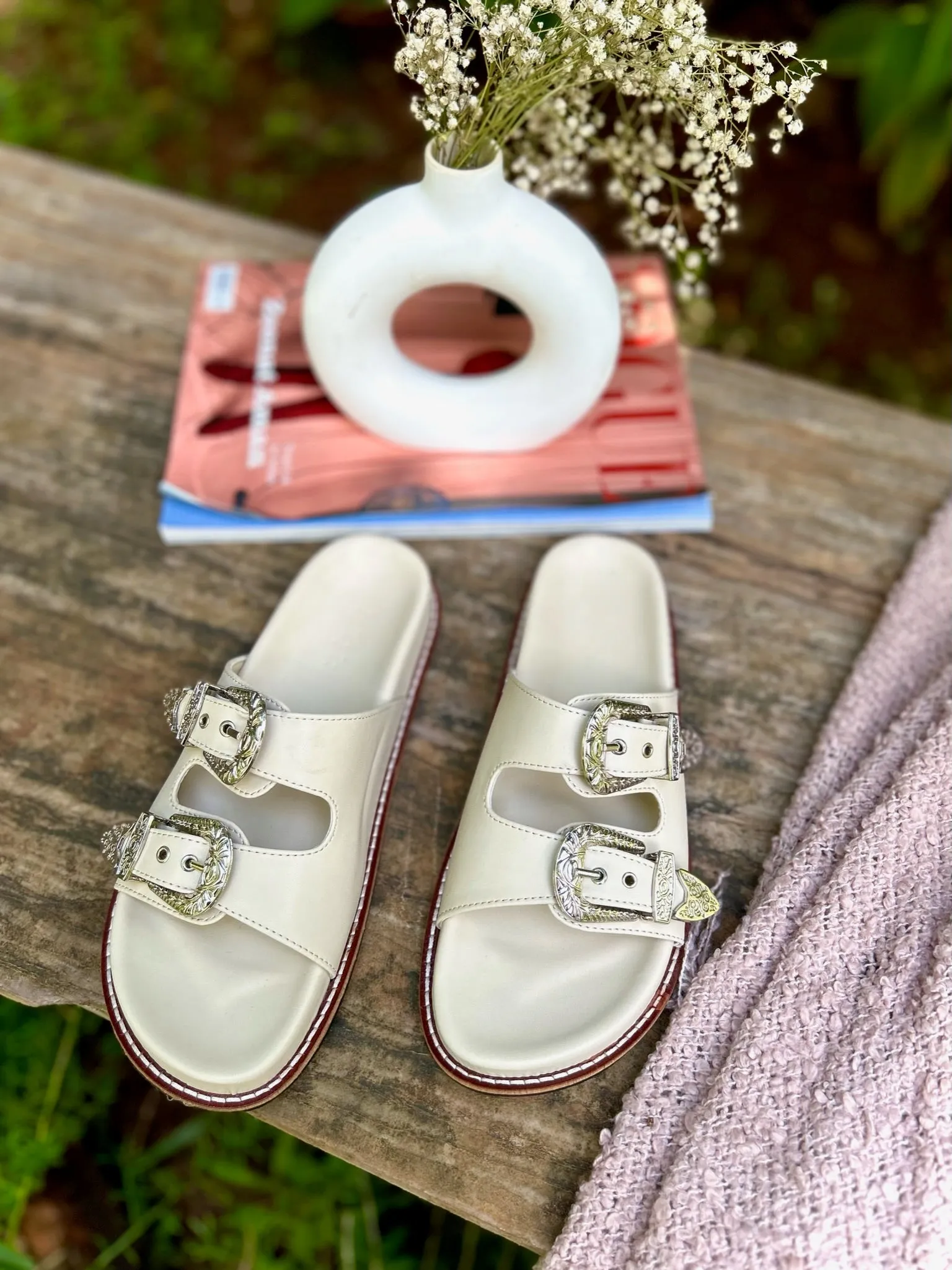 Taylor White Silver Buckle Sandals