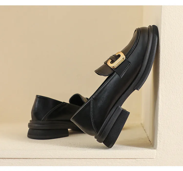 Thick-soled Loafers for Women Autumn and Winter Retro Soft-soled Thick-heeled Shoes