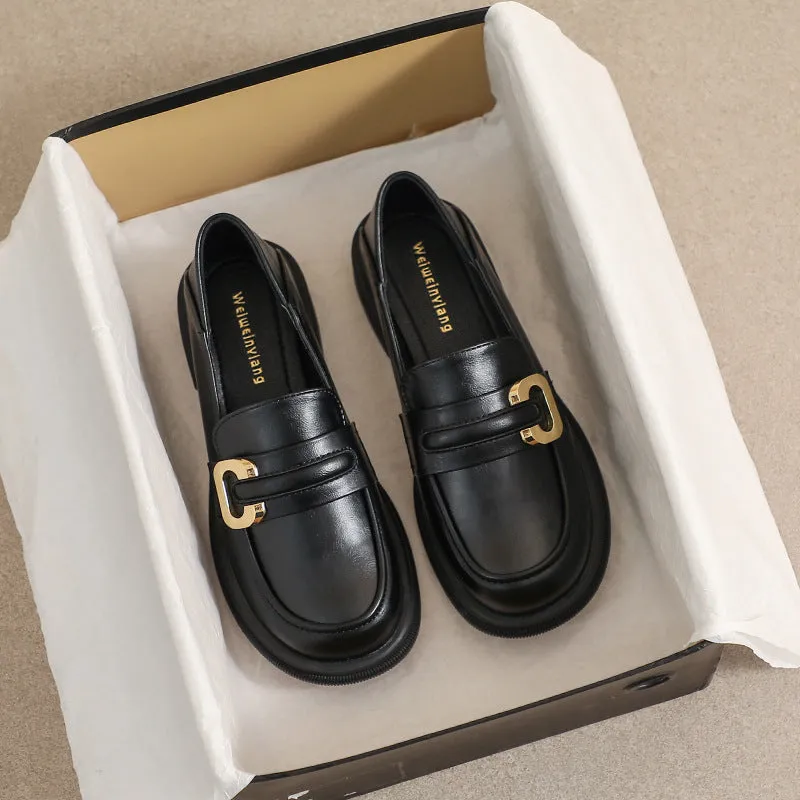 Thick-soled Loafers for Women Autumn and Winter Retro Soft-soled Thick-heeled Shoes