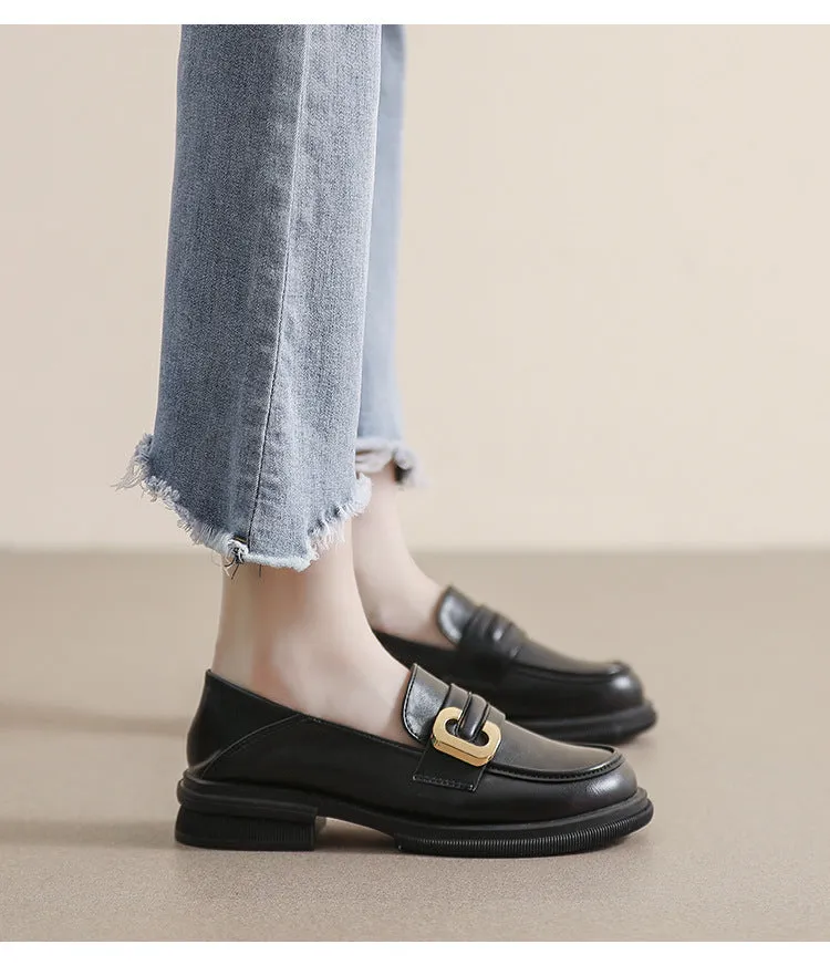 Thick-soled Loafers for Women Autumn and Winter Retro Soft-soled Thick-heeled Shoes