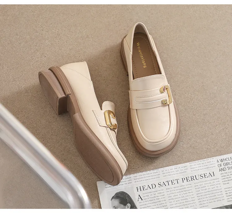 Thick-soled Loafers for Women Autumn and Winter Retro Soft-soled Thick-heeled Shoes