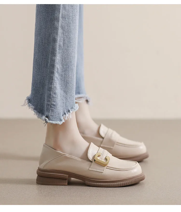 Thick-soled Loafers for Women Autumn and Winter Retro Soft-soled Thick-heeled Shoes