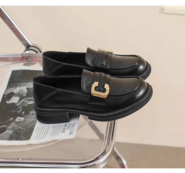 Thick-soled Loafers for Women Autumn and Winter Retro Soft-soled Thick-heeled Shoes