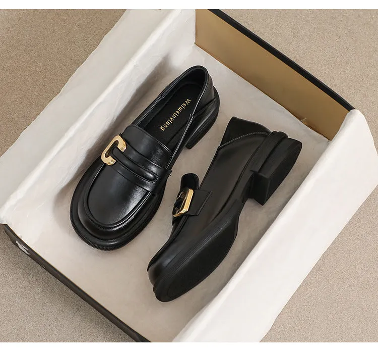 Thick-soled Loafers for Women Autumn and Winter Retro Soft-soled Thick-heeled Shoes