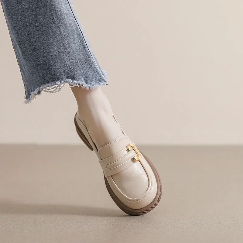 Thick-soled Loafers for Women Autumn and Winter Retro Soft-soled Thick-heeled Shoes
