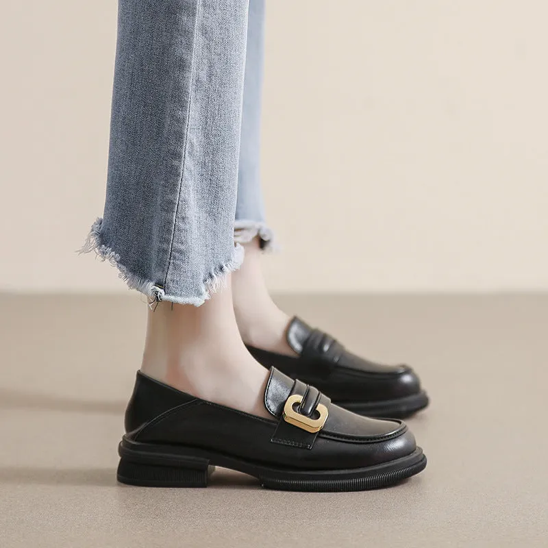 Thick-soled Loafers for Women Autumn and Winter Retro Soft-soled Thick-heeled Shoes