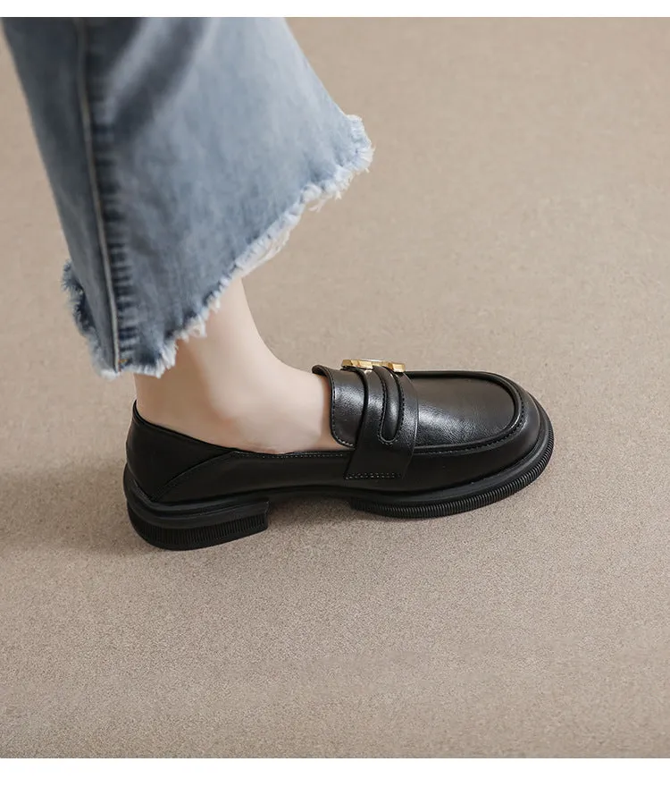 Thick-soled Loafers for Women Autumn and Winter Retro Soft-soled Thick-heeled Shoes