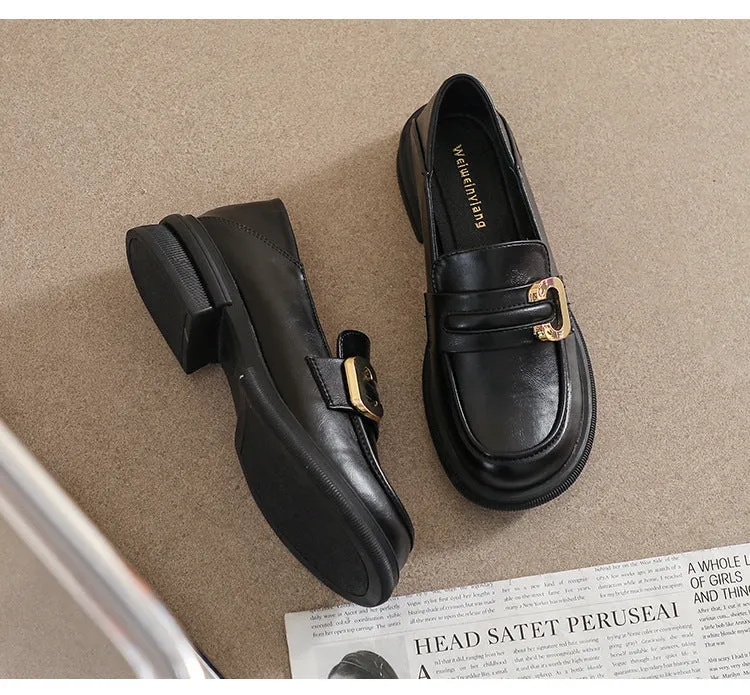 Thick-soled Loafers for Women Autumn and Winter Retro Soft-soled Thick-heeled Shoes