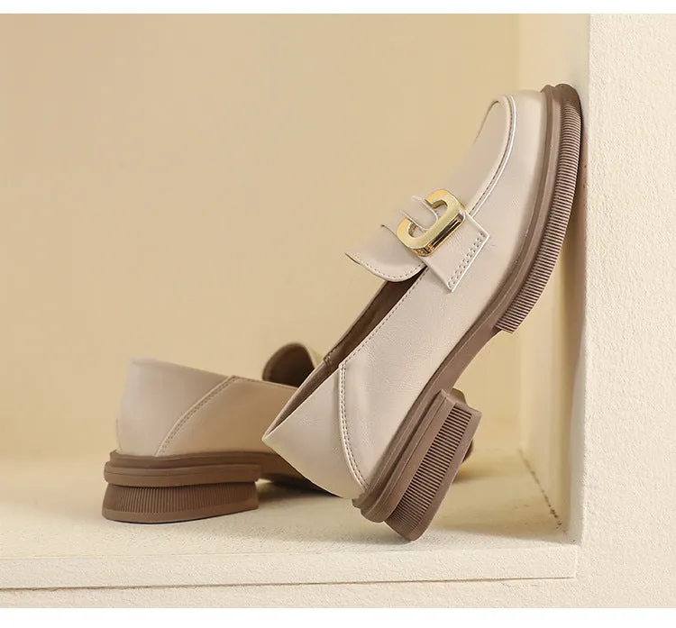 Thick-soled Loafers for Women Autumn and Winter Retro Soft-soled Thick-heeled Shoes