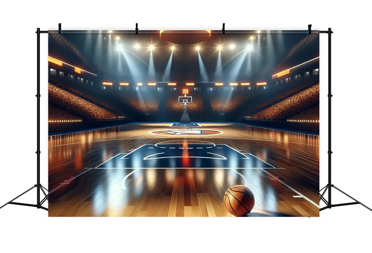 Toile de fond Ballon de Basket Lumières Brillantes Terrain en Bois BRP1-319